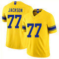 Los Angeles R #77 Jackson Player Football V Neck Short Sleeve Gold Jersey Alaric For Men Youth Women Gift