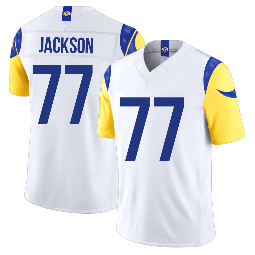 Los Angeles R #77 Jackson Player Football V Neck Short Sleeve White Jersey Alaric For Men Youth Women Gift