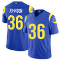 Los Angeles R #36 Johnson Player Football V Neck Short Sleeve Royal Jersey Alex For Men Youth Women Gift