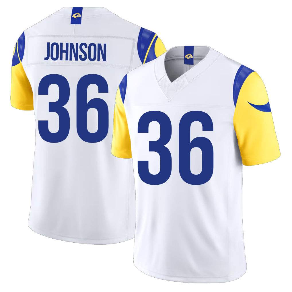 Los Angeles R #36 Johnson Player Football V Neck Short Sleeve White Jersey Alex For Men Youth Women Gift