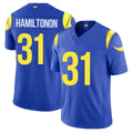 Los Angeles R #31 Hamiltonon Player Football V Neck Short Sleeve Royal Jersey Al'zillion For Men Youth Women Gift