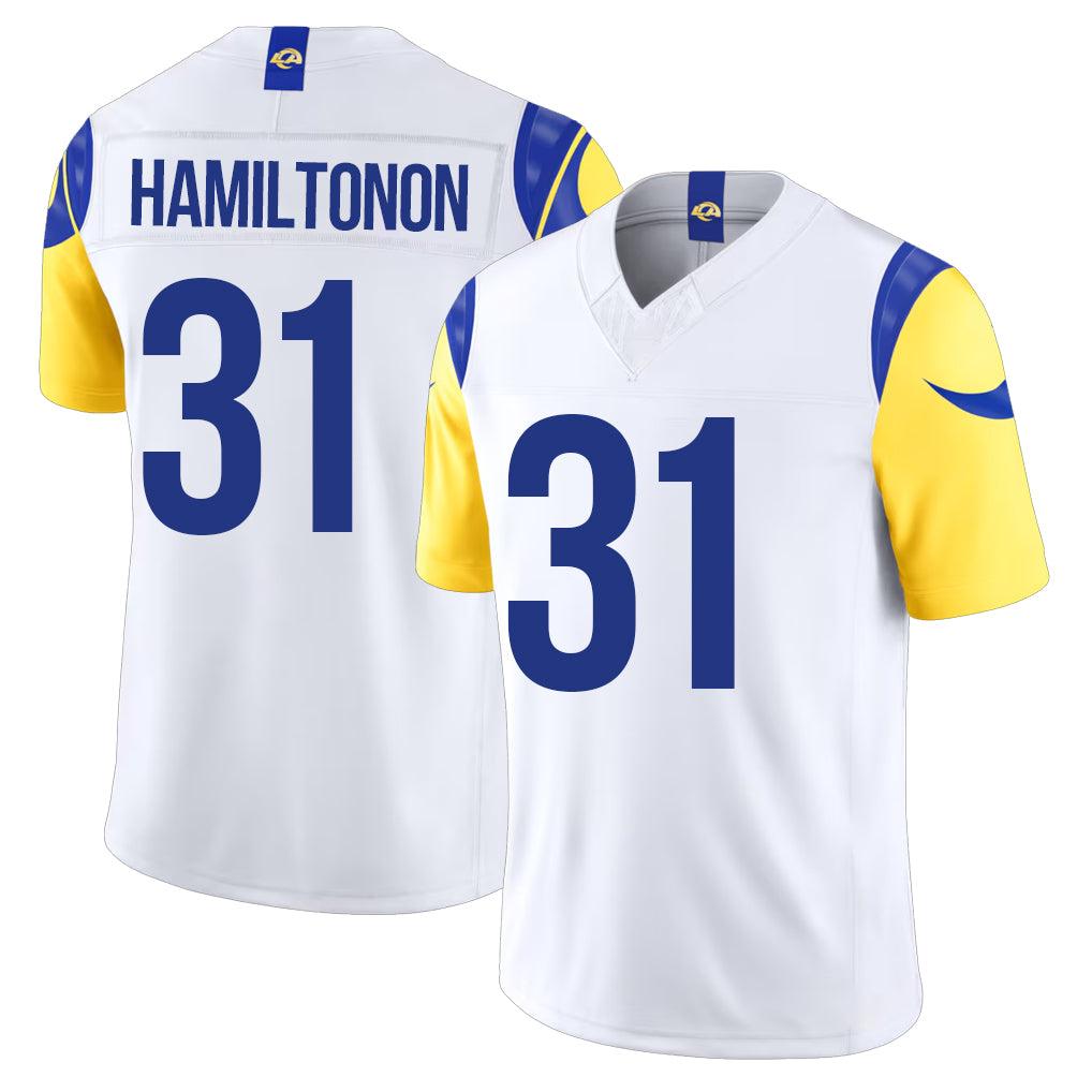 Los Angeles R #31 Hamiltonon Player Football V Neck Short Sleeve White Jersey Al'zillion For Men Youth Women Gift