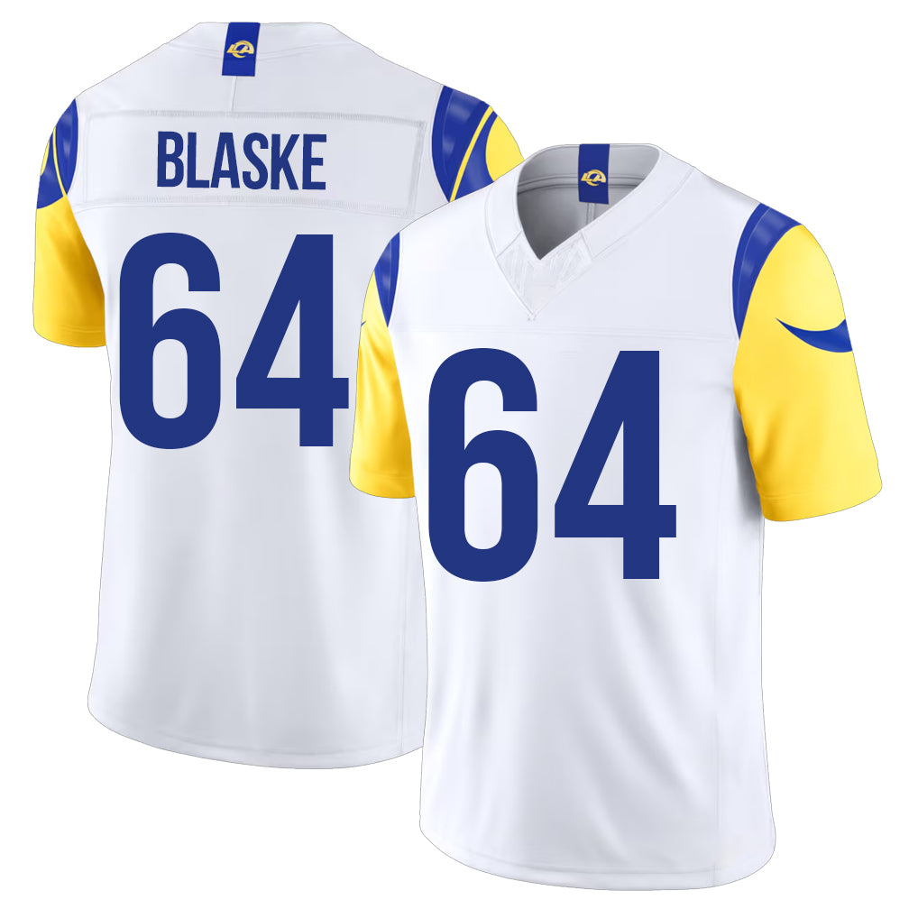 Los Angeles R #64 Blaske Player Football V Neck Short Sleeve White Jersey Austin For Men Youth Women Gift