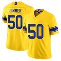 Los Angeles R #50 Limmer Player Football V Neck Short Sleeve Gold Jersey Beaux For Men Youth Women Gift