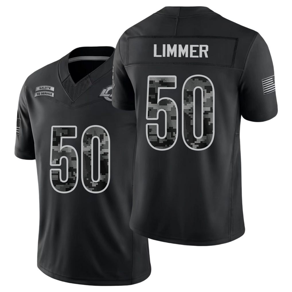 Los Angeles R #50 Limmer Player Football V Neck Short Sleeve Black Jersey Beaux For Men Youth Women Gift