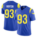 Los Angeles R #93 Norton Player Football V Neck Short Sleeve Royal Jersey Bill For Men Youth Women Gift
