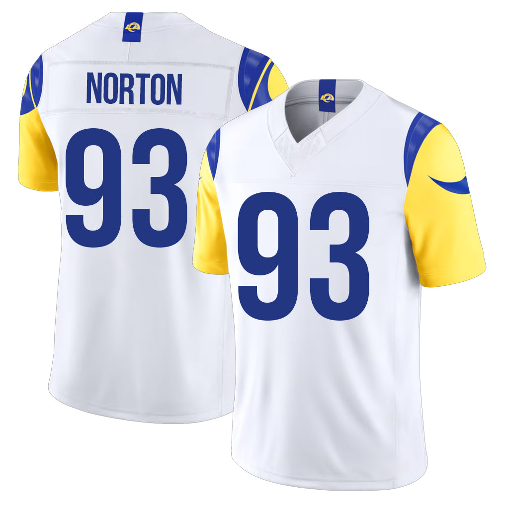 Los Angeles R #93 Norton Player Football V Neck Short Sleeve White Jersey Bill For Men Youth Women Gift