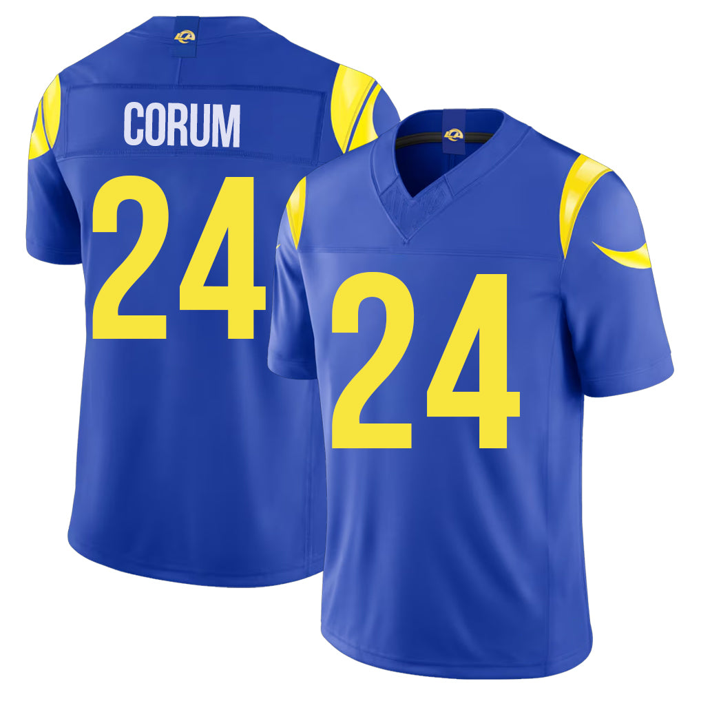 Los Angeles R #24 Corum Player Football V Neck Short Sleeve Royal Jersey Blake For Men Youth Women Gift