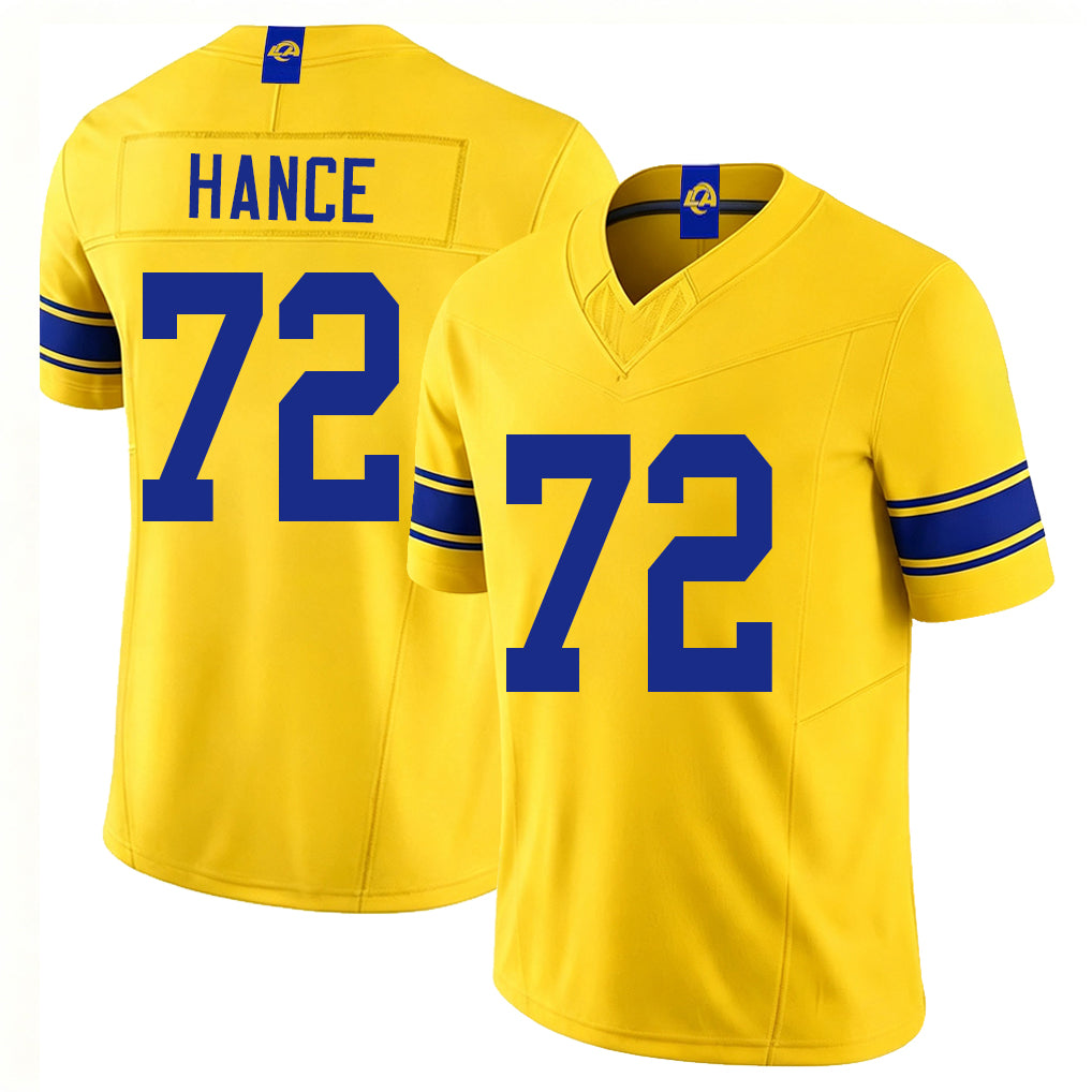 Los Angeles R #72 Hance Player Football V Neck Short Sleeve Gold Jersey Blake For Men Youth Women Gift