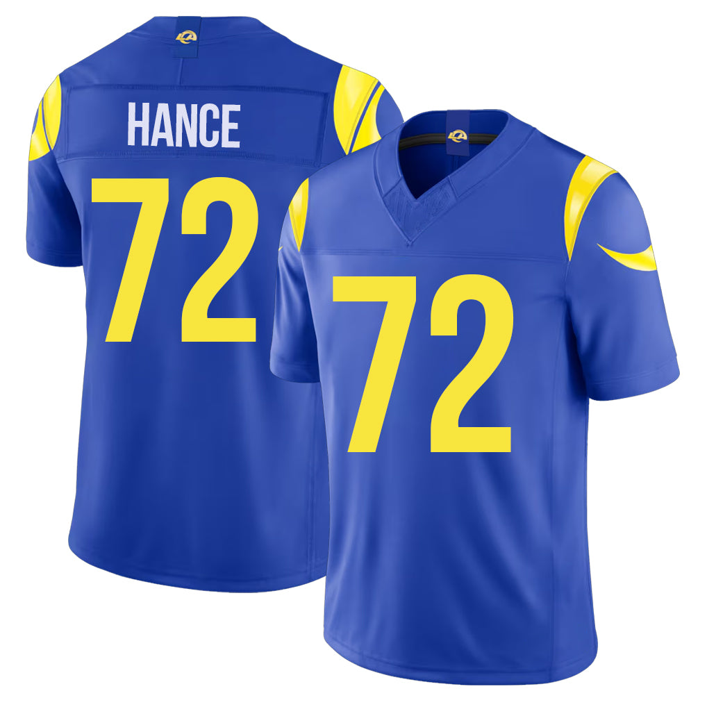 Los Angeles R #72 Hance Player Football V Neck Short Sleeve Royal Jersey Blake For Men Youth Women Gift