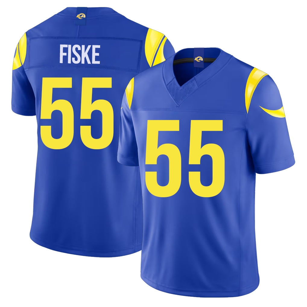 Los Angeles R #55 Fiske Player Football V Neck Short Sleeve Royal Jersey Braden For Men Youth Women Gift