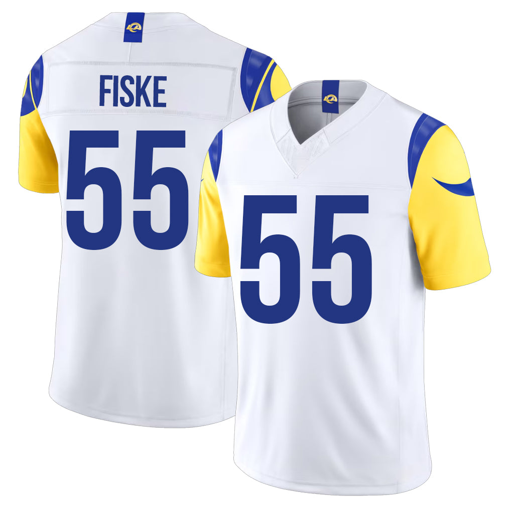 Los Angeles R #55 Fiske Player Football V Neck Short Sleeve White Jersey Braden For Men Youth Women Gift
