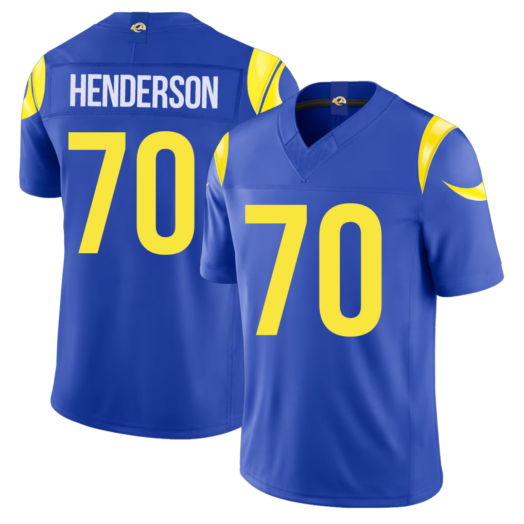 Los Angeles R #70 Henderson Player Football V Neck Short Sleeve Royal Jersey Bryce For Men Youth Women Gift