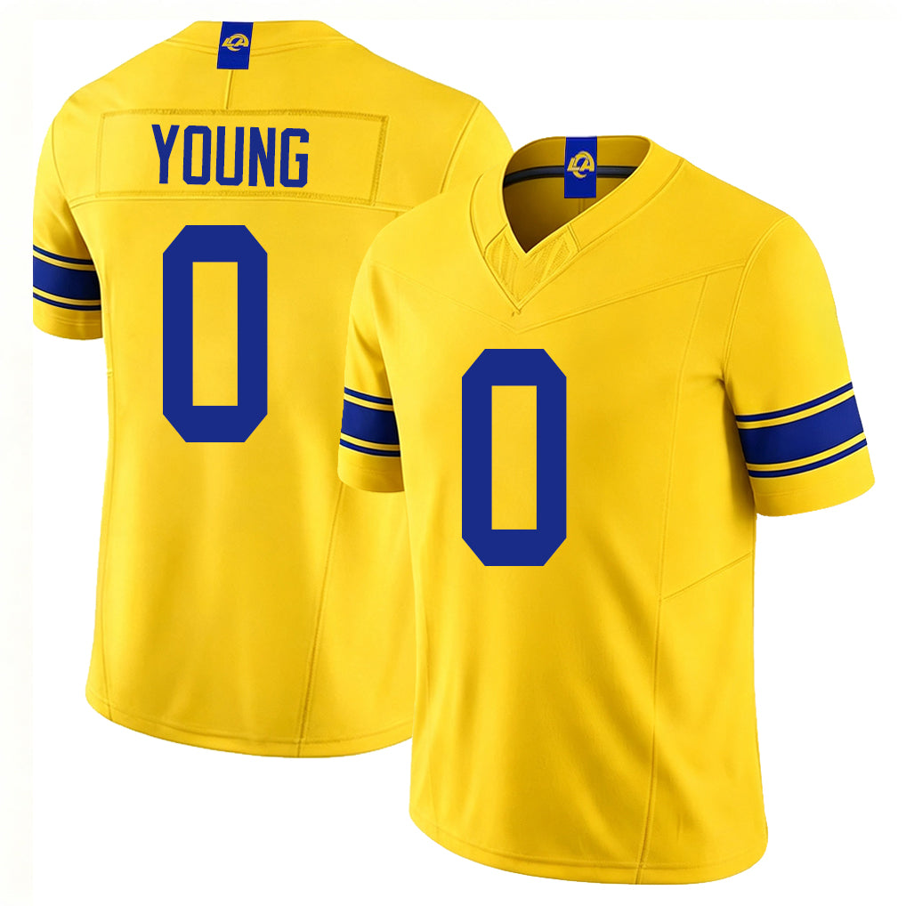 Los Angeles R #0 Young Player Football V Neck Short Sleeve Gold Jersey Byron For Men Youth Women Gift