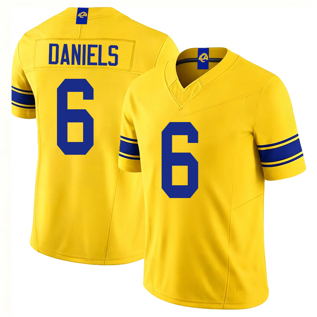 Los Angeles R #6 Daniels Player Football V Neck Short Sleeve Gold Jersey CJ For Men Youth Women Gift
