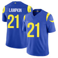 Los Angeles R #21 Lampkin Player Football V Neck Short Sleeve Royal Jersey Cam For Men Youth Women Gift
