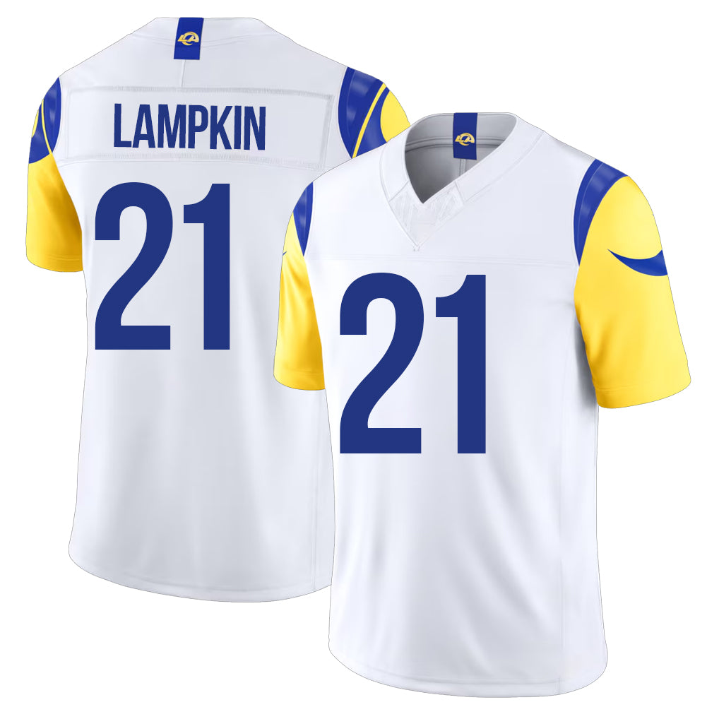 Los Angeles R #21 Lampkin Player Football V Neck Short Sleeve White Jersey Cam For Men Youth Women Gift