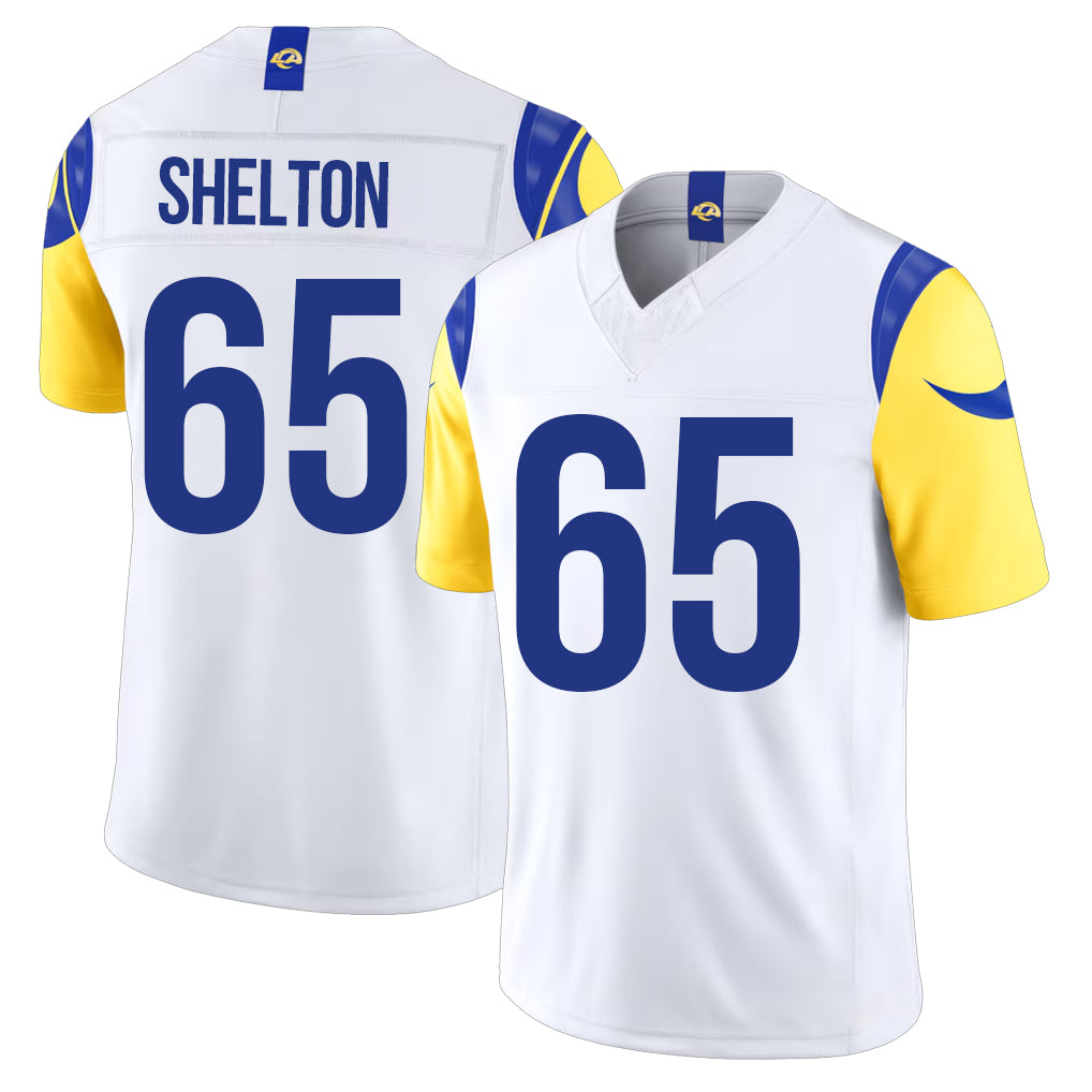 Los Angeles R #65 Shelton Player Football V Neck Short Sleeve White Jersey Coleman For Men Youth Women Gift