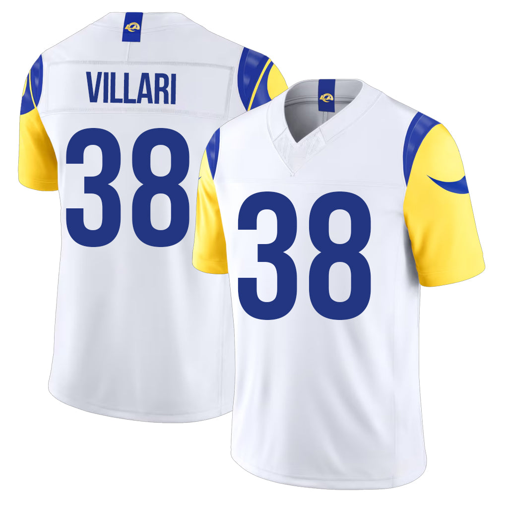Los Angeles R #38 Villari Player Football V Neck Short Sleeve White Jersey Dan For Men Youth Women Gift