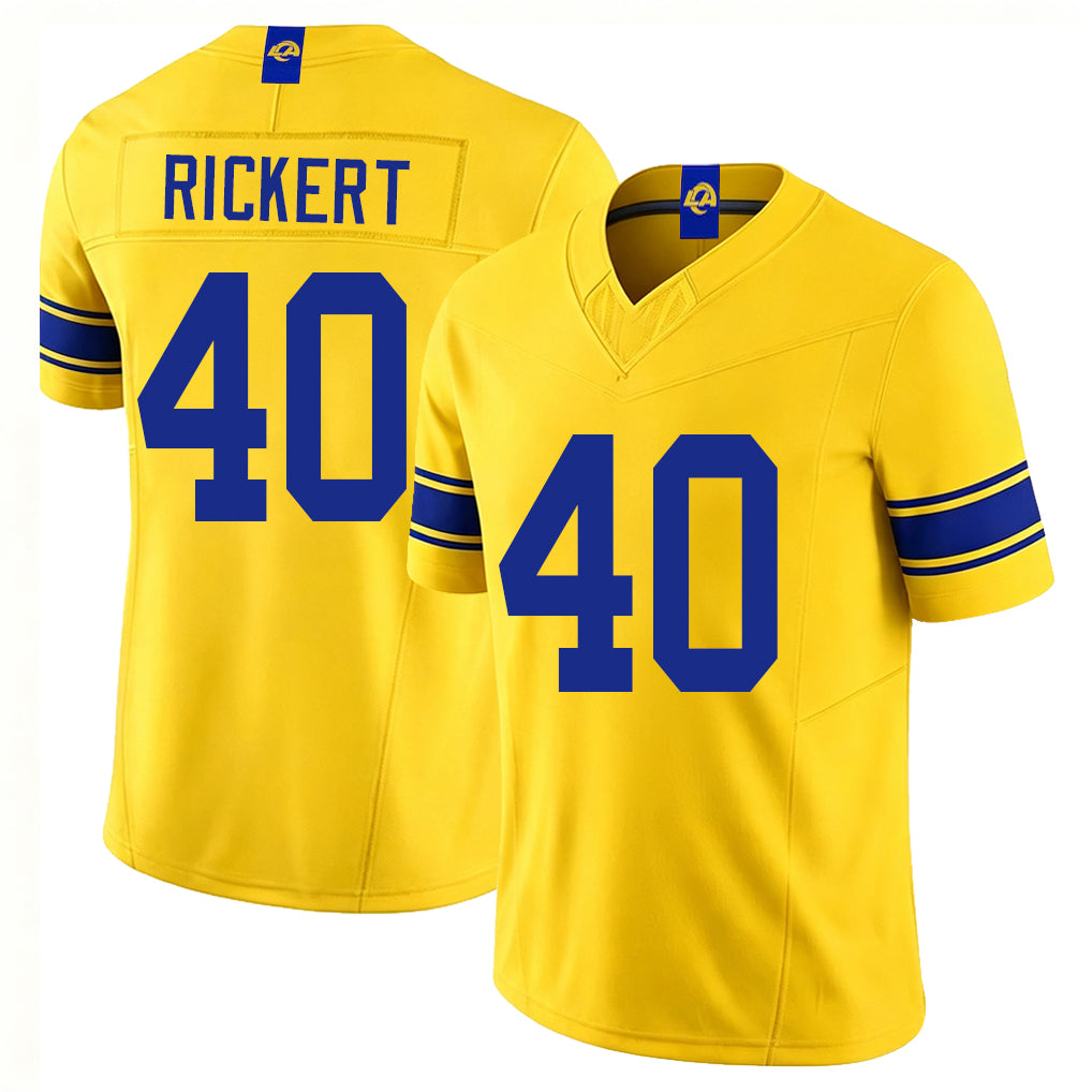 Los Angeles R #40 Rickert Player Football V Neck Short Sleeve Gold Jersey Daniel For Men Youth Women Gift
