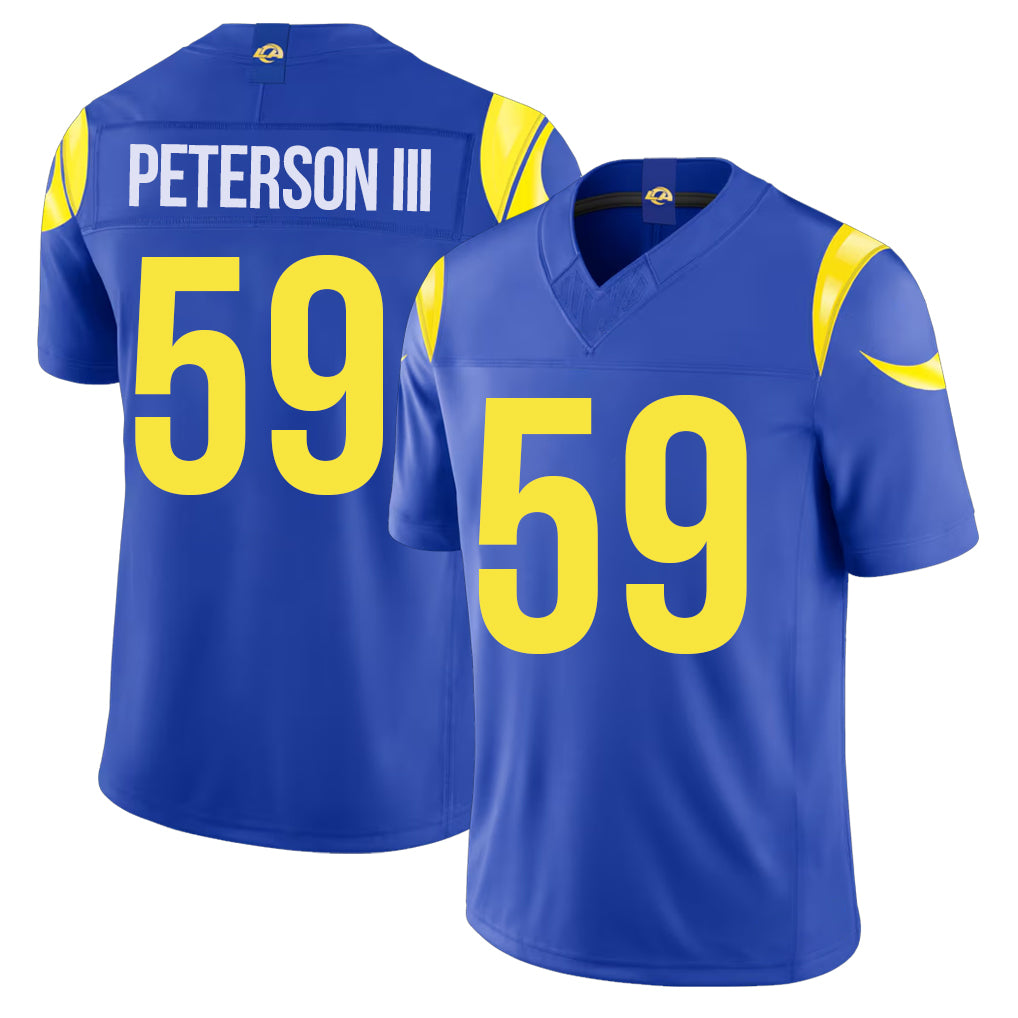 Los Angeles R #59 Peterson III Player Football V Neck Short Sleeve Royal Jersey Darryl For Men Youth Women Gift