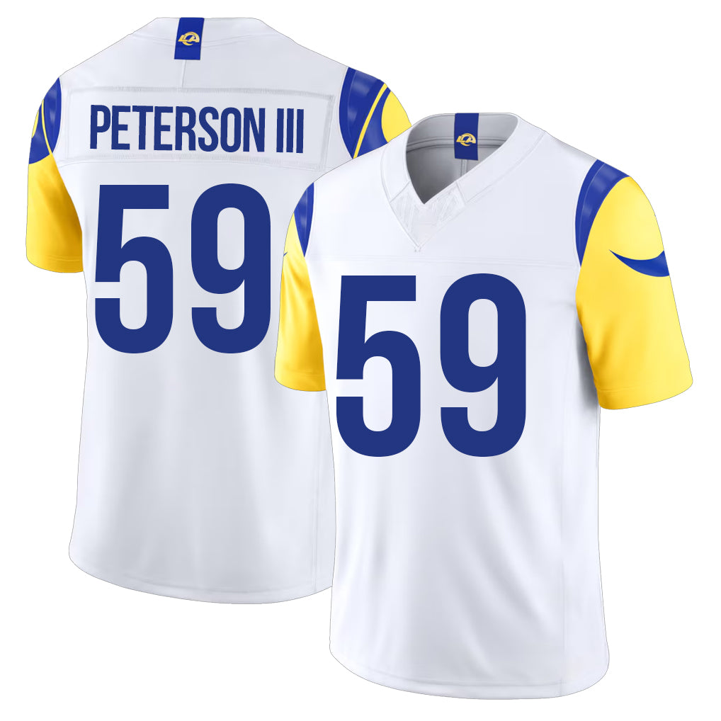 Los Angeles R #59 Peterson III Player Football V Neck Short Sleeve White Jersey Darryl For Men Youth Women Gift