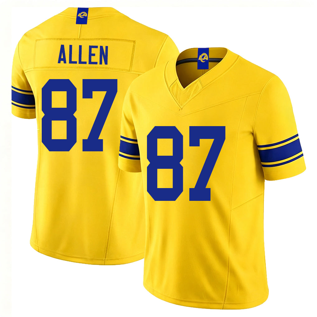 Los Angeles R #87 Allen Player Football V Neck Short Sleeve Gold Jersey Davis For Men Youth Women Gift