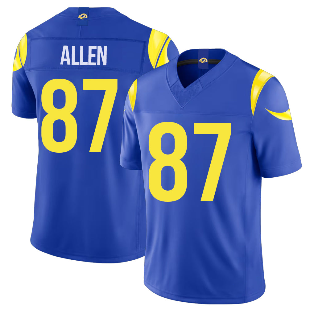 Los Angeles R #87 Allen Player Football V Neck Short Sleeve Royal Jersey Davis For Men Youth Women Gift