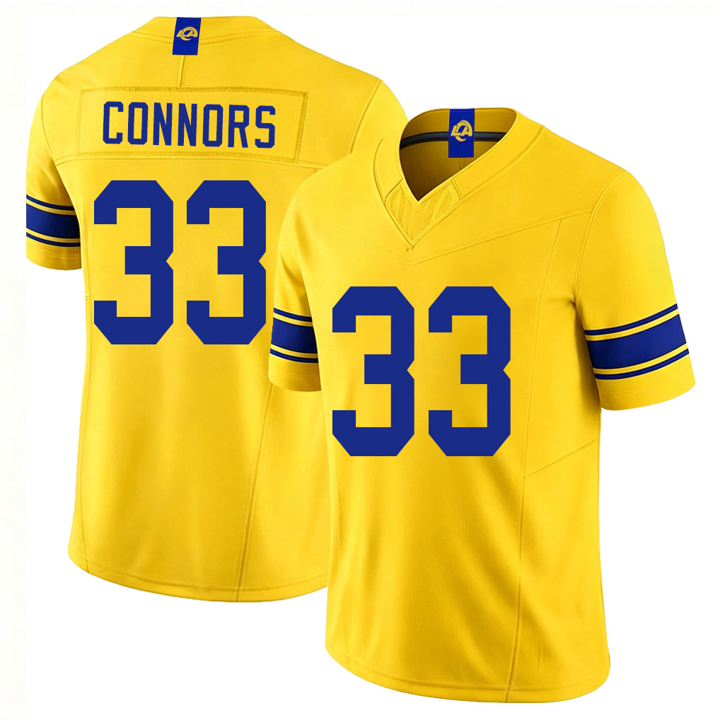 Los Angeles R #33 Connors Player Football V Neck Short Sleeve Gold Jersey Dean For Men Youth Women Gift