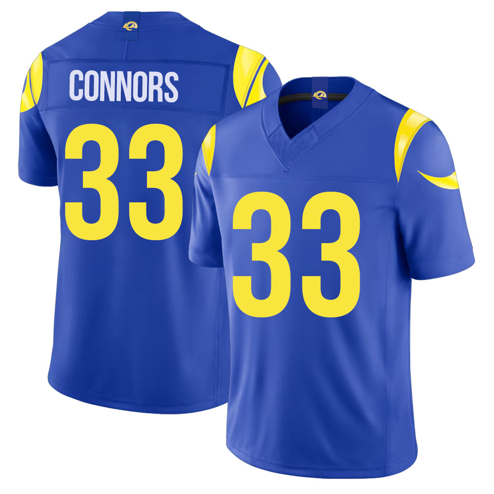 Los Angeles R #33 Connors Player Football V Neck Short Sleeve Royal Jersey Dean For Men Youth Women Gift