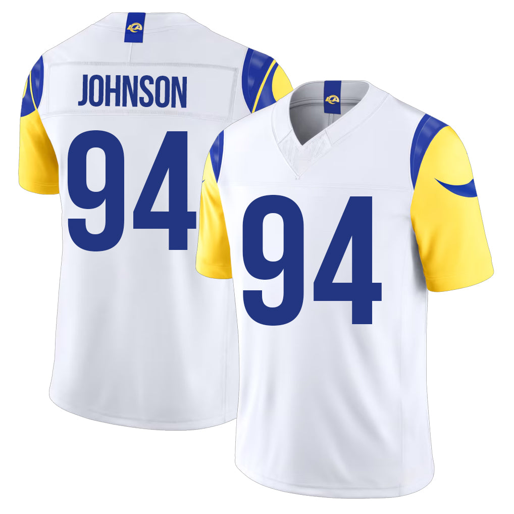 Los Angeles R #94 Johnson Player Football V Neck Short Sleeve White Jersey Desjuan For Men Youth Women Gift