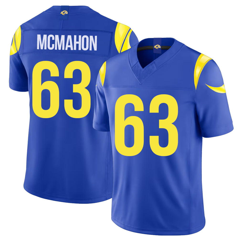 Los Angeles R #63 McMahon Player Football V Neck Short Sleeve Royal Jersey Dylan For Men Youth Women Gift