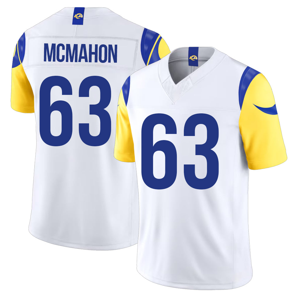 Los Angeles R #63 McMahon Player Football V Neck Short Sleeve White Jersey Dylan For Men Youth Women Gift