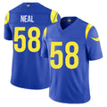 Los Angeles R #58 Neal Player Football V Neck Short Sleeve Royal Jersey Elias For Men Youth Women Gift