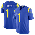 Los Angeles R #1 Forbes Player Football V Neck Short Sleeve Royal Jersey Emmanuel For Men Youth Women Gift