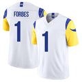 Los Angeles R #1 Forbes Player Football V Neck Short Sleeve White Jersey Emmanuel For Men Youth Women Gift
