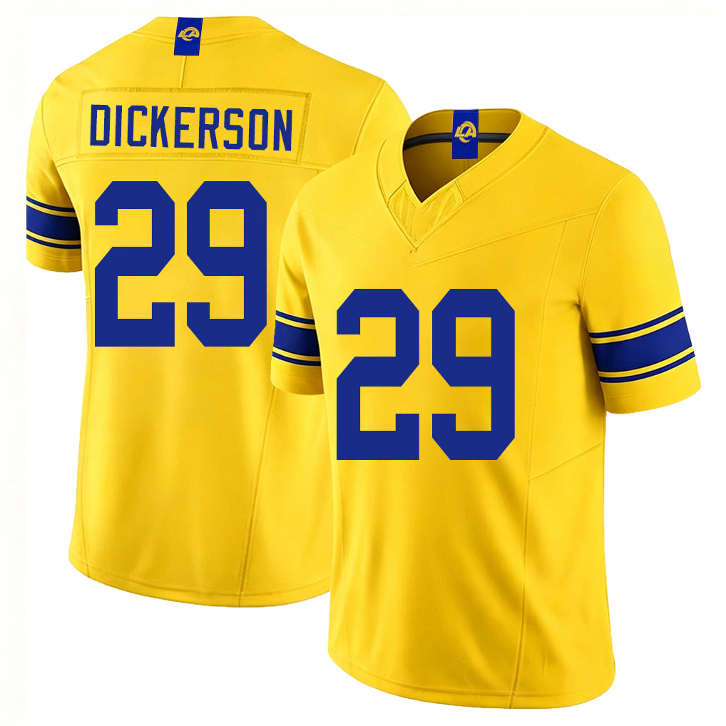 Los Angeles R #29 Dickerson Player Football V Neck Short Sleeve Gold Jersey Eric For Men Youth Women Gift