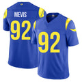 Los Angeles R #92 Mevis Player Football V Neck Short Sleeve Royal Jersey Harrison For Men Youth Women Gift