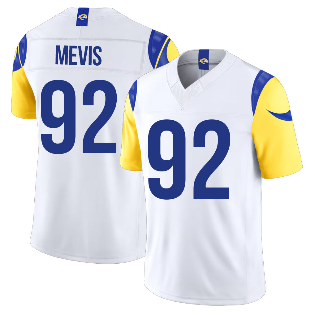 Los Angeles R #92 Mevis Player Football V Neck Short Sleeve White Jersey Harrison For Men Youth Women Gift