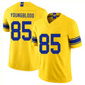 Los Angeles R #85 Youngblood Player Football V Neck Short Sleeve Gold Jersey Jack For Men Youth Women Gift