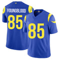 Los Angeles R #85 Youngblood Player Football V Neck Short Sleeve Royal Jersey Jack For Men Youth Women Gift