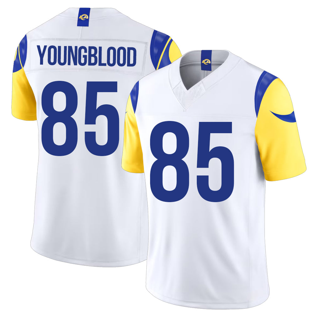 Los Angeles R #85 Youngblood Player Football V Neck Short Sleeve White Jersey Jack For Men Youth Women Gift