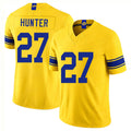 Los Angeles R #27 Hunter Player Football V Neck Short Sleeve Gold Jersey Jarquez For Men Youth Women Gift