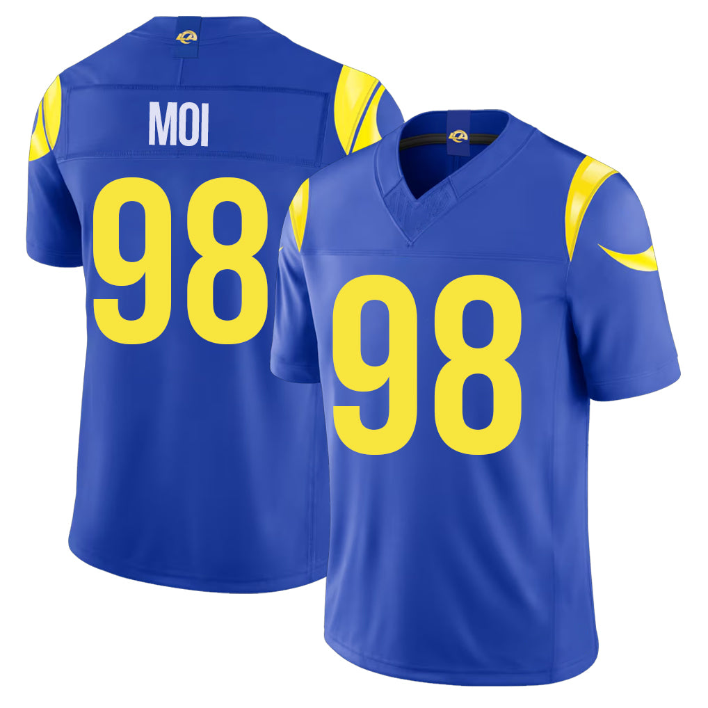Los Angeles R #98 Moi Player Football V Neck Short Sleeve Royal Jersey Jaxson For Men Youth Women Gift