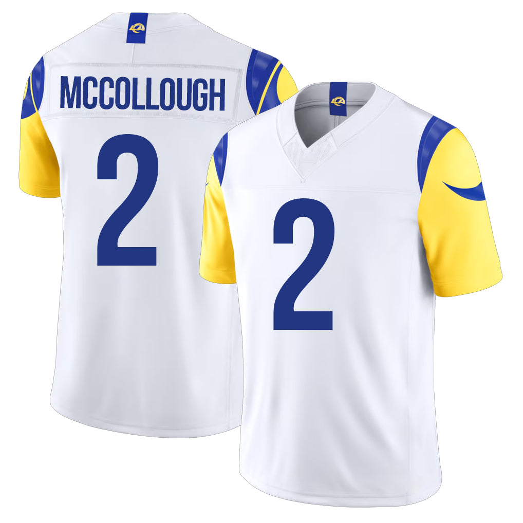 Los Angeles R #2 McCollough Player Football V Neck Short Sleeve White Jersey Jaylen For Men Youth Women Gift