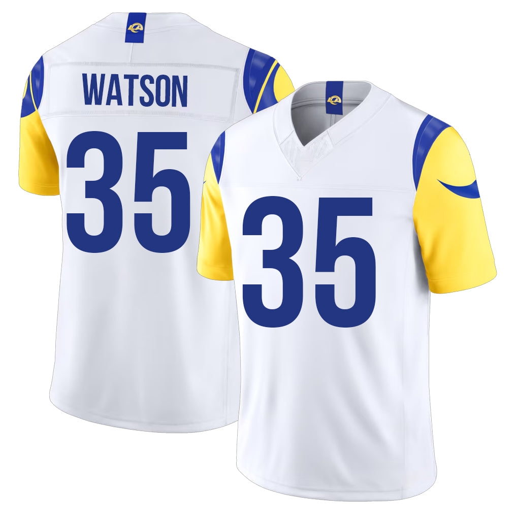Los Angeles R #35 Watson Player Football V Neck Short Sleeve White Jersey Jaylen For Men Youth Women Gift