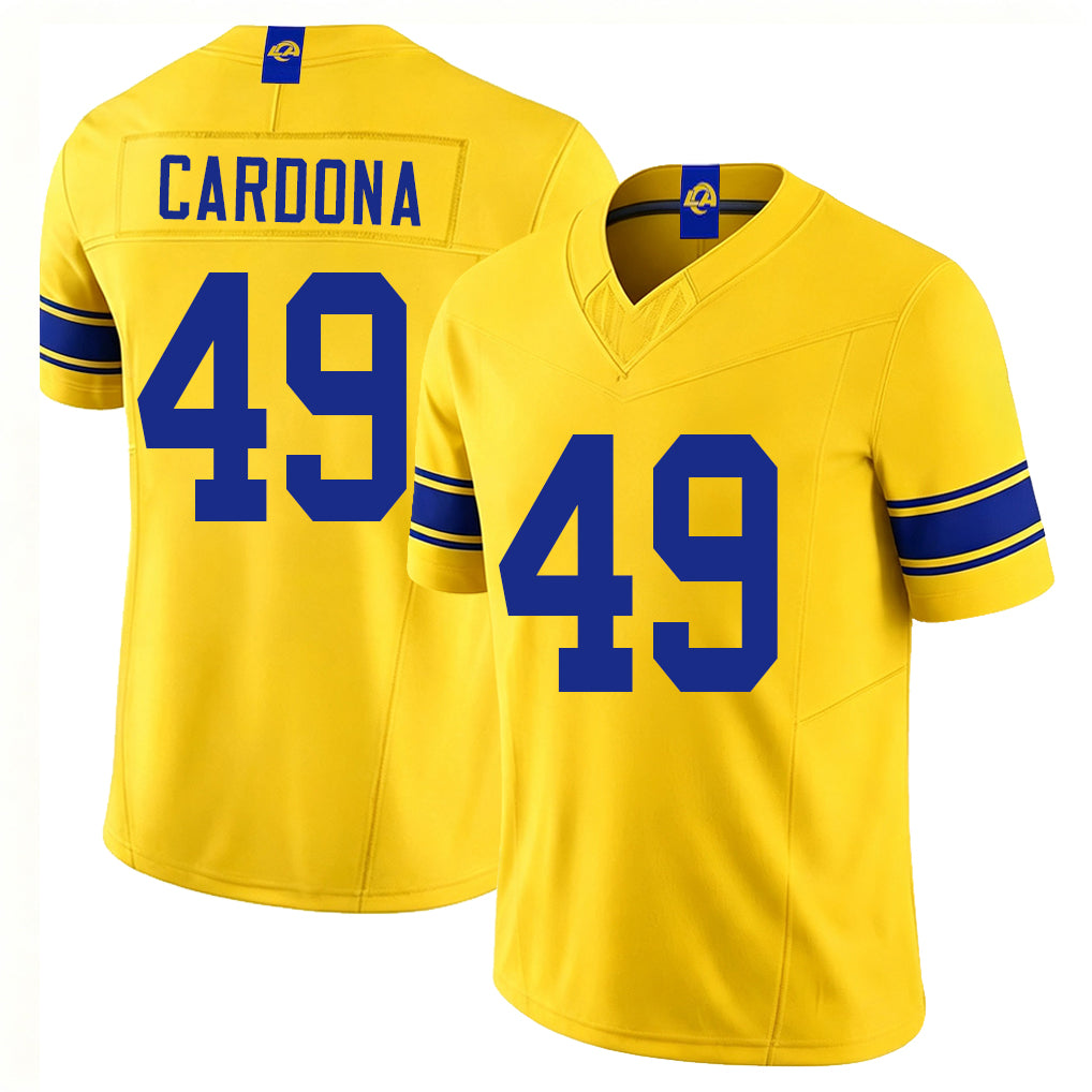Los Angeles R #49 Cardona Player Football V Neck Short Sleeve Gold Jersey Joe For Men Youth Women Gift