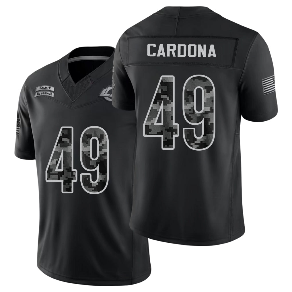 Los Angeles R #49 Cardona Player Football V Neck Short Sleeve Black Jersey Joe For Men Youth Women Gift