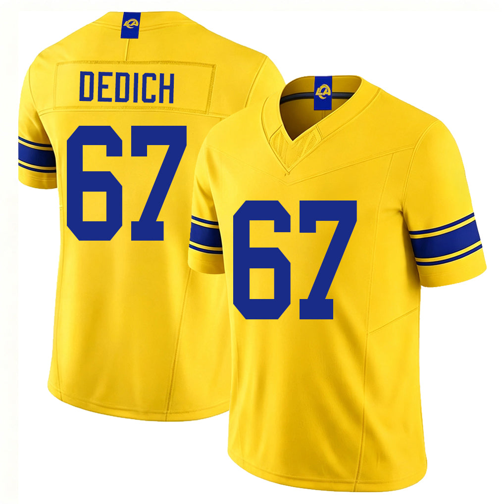 Los Angeles R #67 Dedich Player Football V Neck Short Sleeve Gold Jersey Justin For Men Youth Women Gift