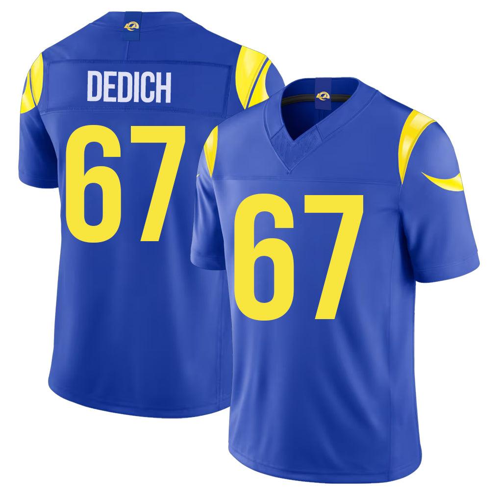 Los Angeles R #67 Dedich Player Football V Neck Short Sleeve Royal Jersey Justin For Men Youth Women Gift